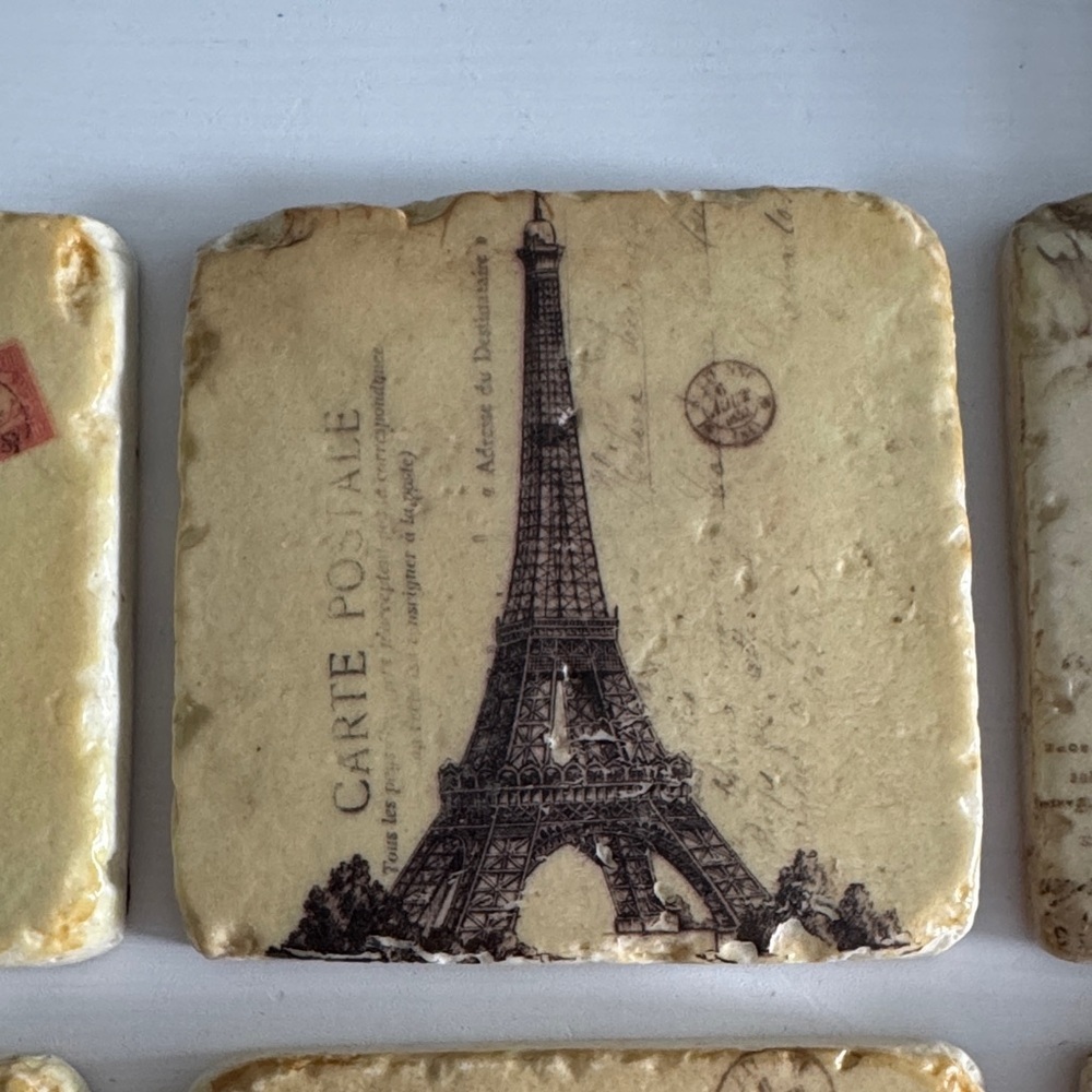 Vintage Carte Postale Cork Backed Stone Coasters (6) - Picture 3 of 9